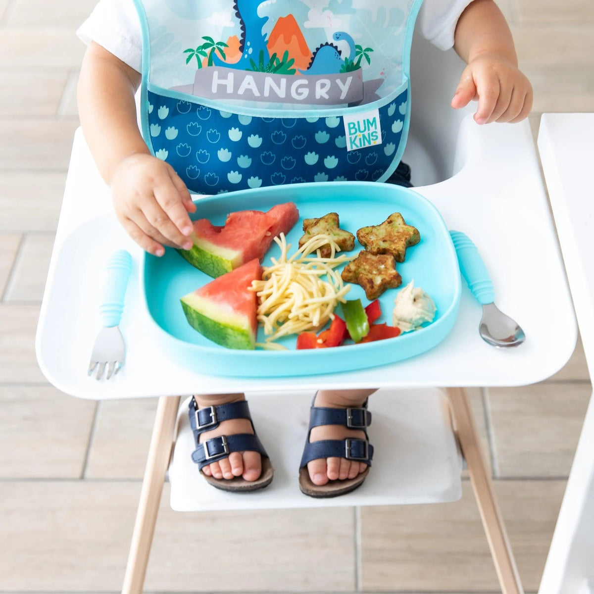 Non-Toxic Silicone Kids Plate For Growing Appetites in Blue | Bumkins