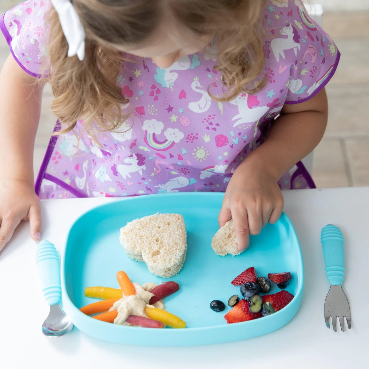 Non-Toxic Silicone Kids Plate For Growing Appetites in Blue | Bumkins