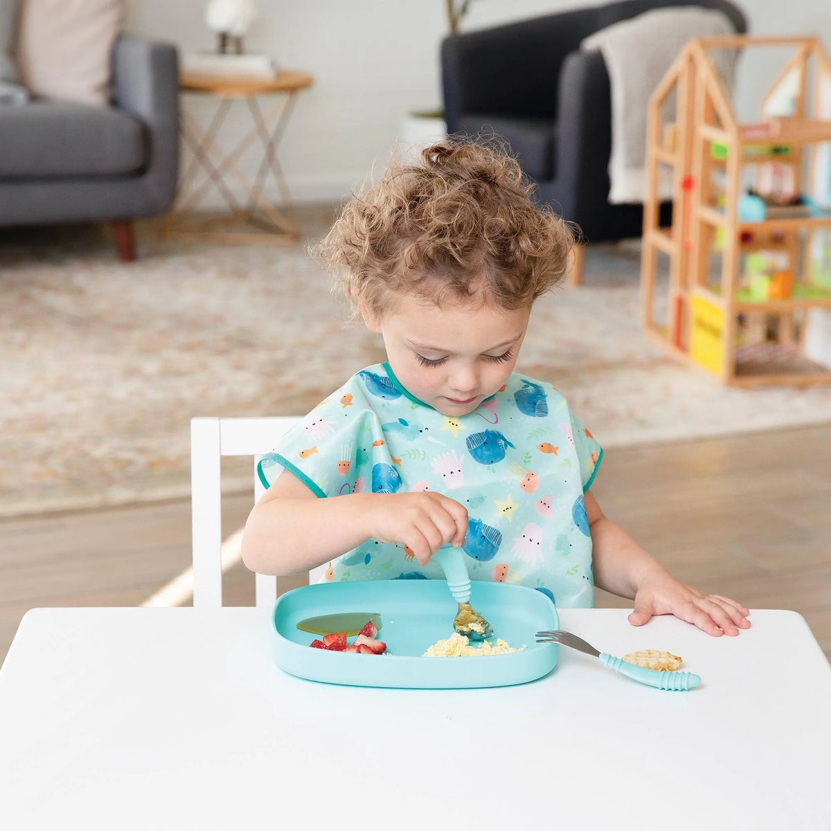 Non-Toxic Silicone Kids Plate For Growing Appetites in Blue | Bumkins