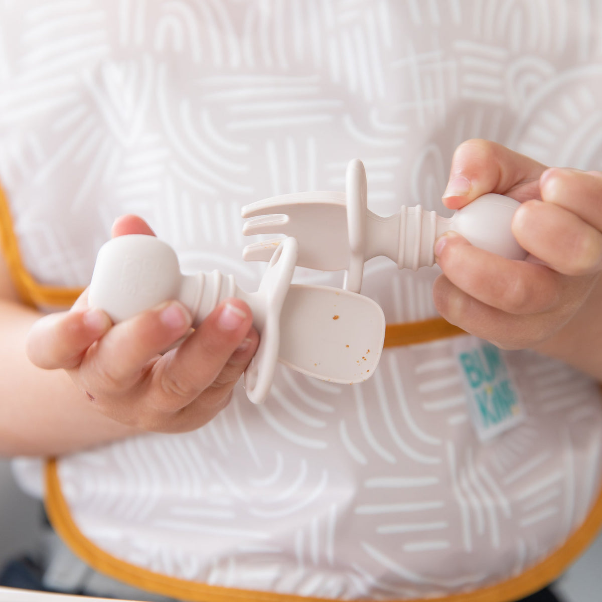Silicone Forks and Spoons For Teething Babies in Sand | Bumkins