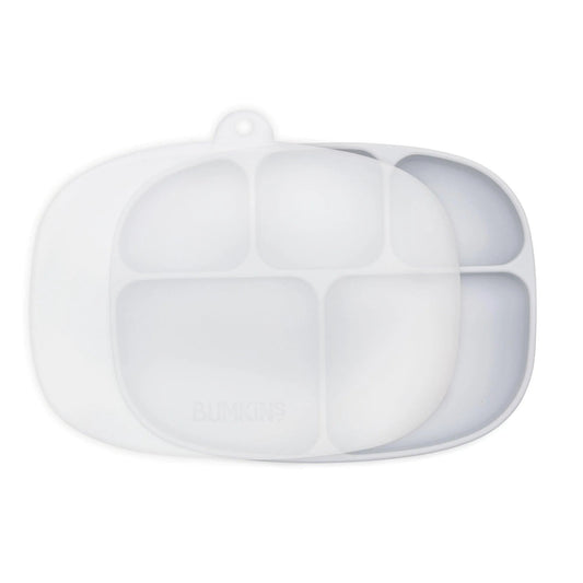 Gray Silicone Suction Divided Plates With Lids For Littles | Bumkins