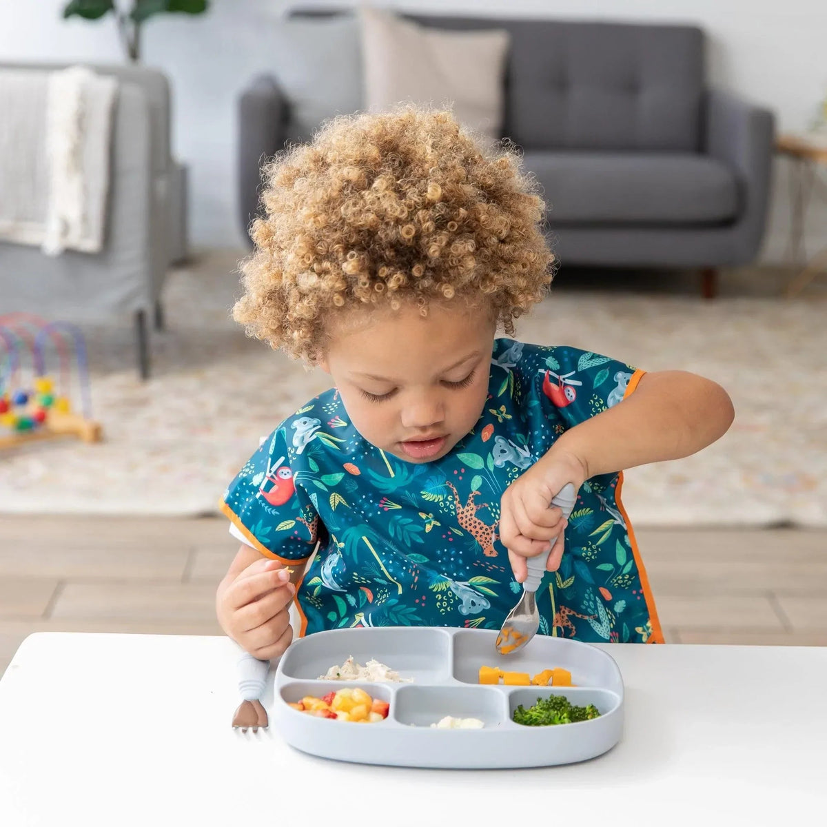 Gray Silicone Suction Divided Plates With Lids For Littles | Bumkins