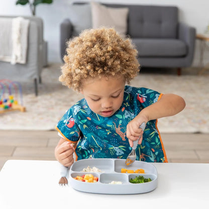 Gray Silicone Suction Divided Plates With Lids For Littles | Bumkins