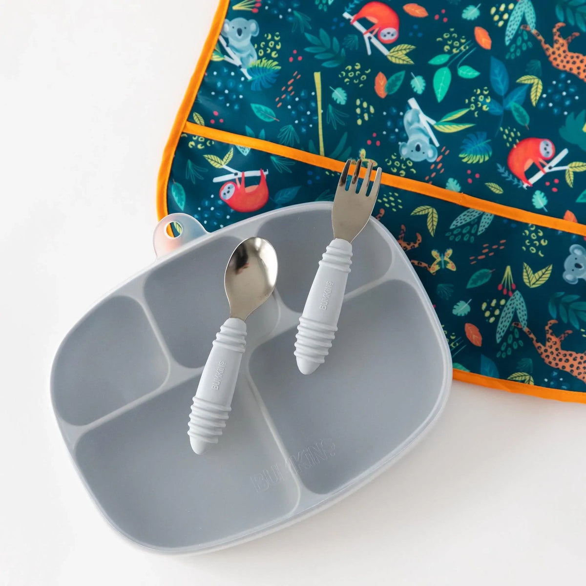 Gray Silicone Suction Divided Plates With Lids For Littles | Bumkins