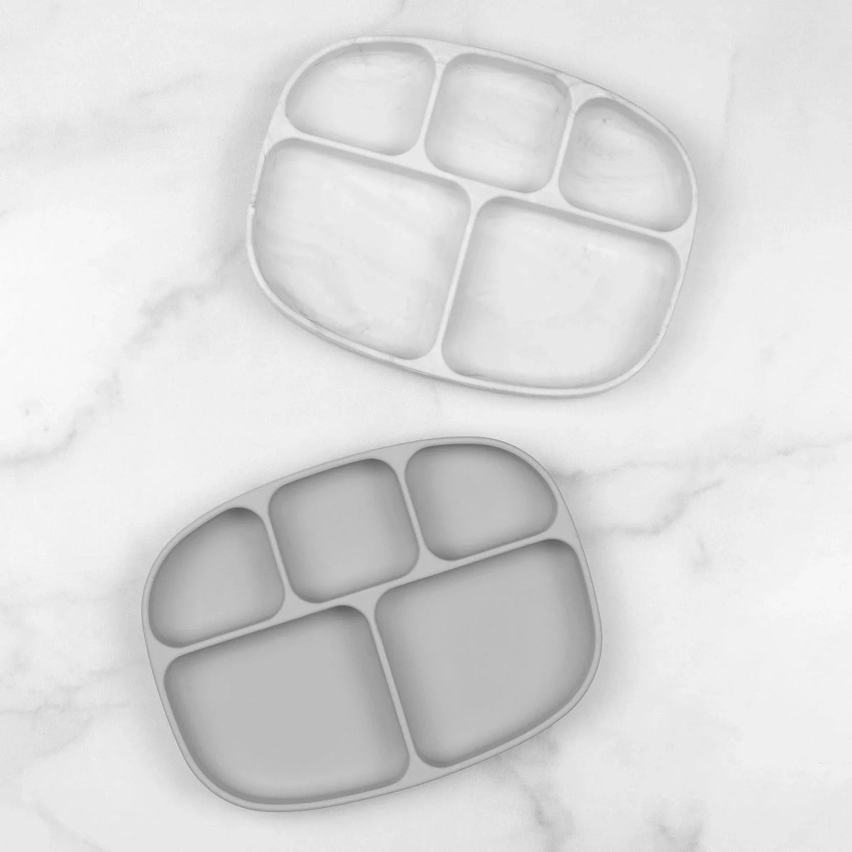 Gray Silicone Suction Divided Plates With Lids For Littles | Bumkins