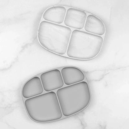 Gray Silicone Suction Divided Plates With Lids For Littles | Bumkins