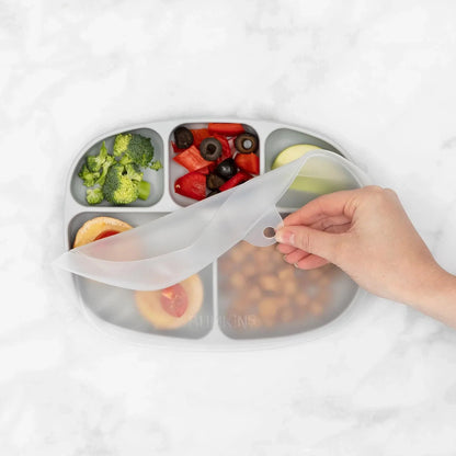 Gray Silicone Suction Divided Plates With Lids For Littles | Bumkins