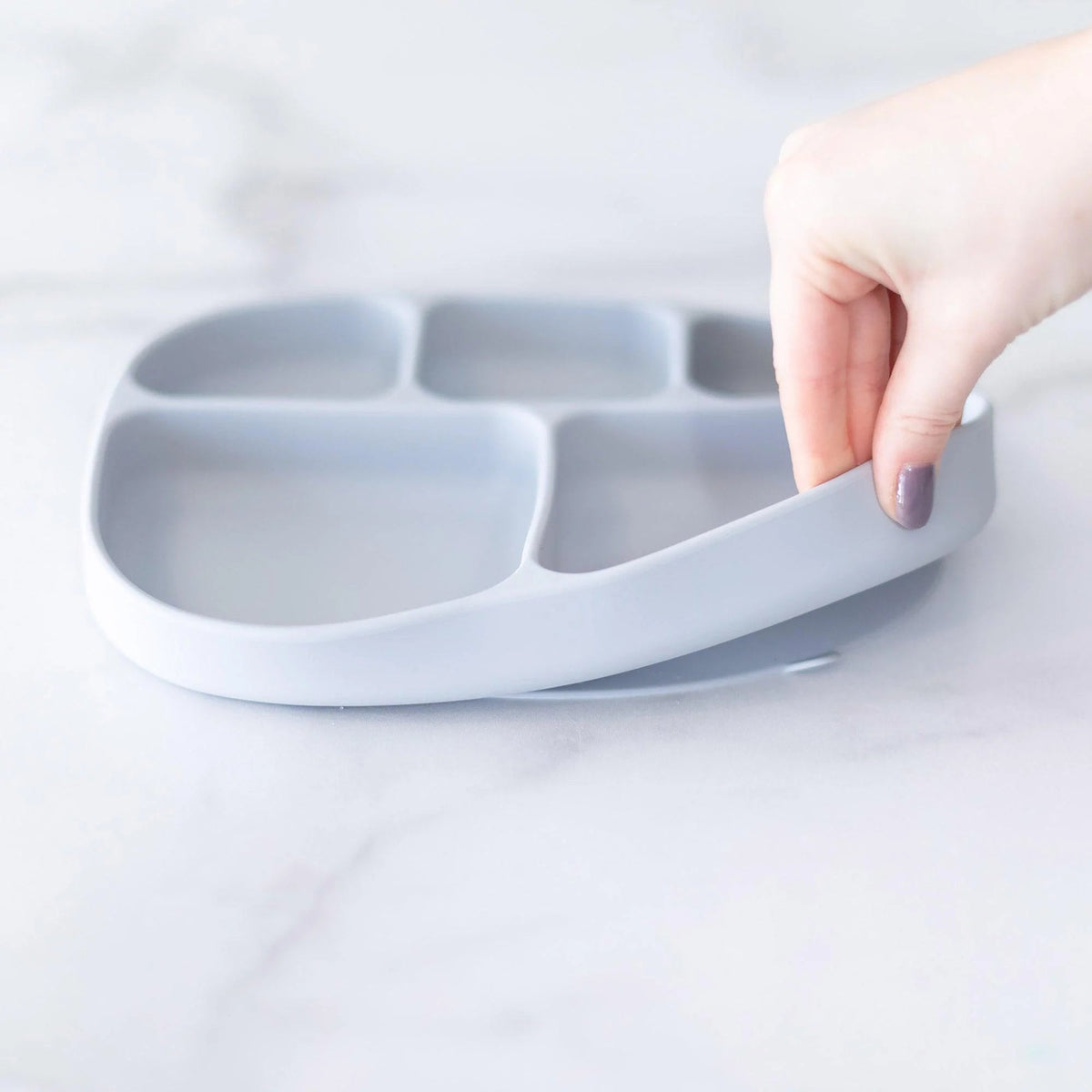 Gray Silicone Suction Divided Plates With Lids For Littles | Bumkins