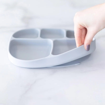 Gray Silicone Suction Divided Plates With Lids For Littles | Bumkins