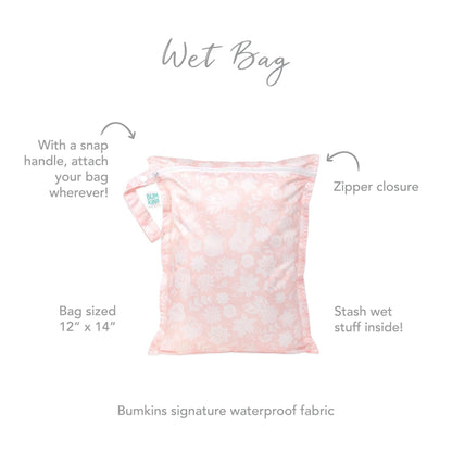 Soft Pink Lace-Print Wet Bag For Swimsuits, Diapers & More! | Bumkins