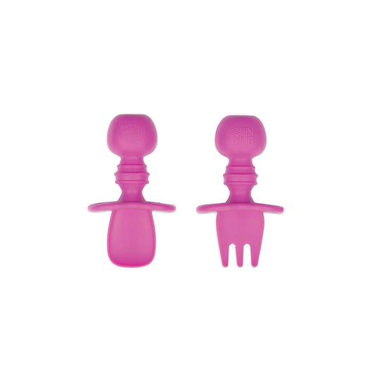 Chewtensils Silicone Baby Spoon and Fork Set – Fuchsia Baby | Bumkins