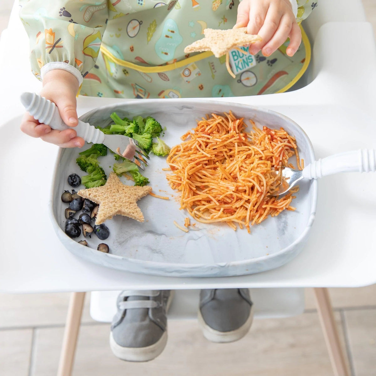 Durable Marble Silicone Children's Plates With Suction Base | Bumkins