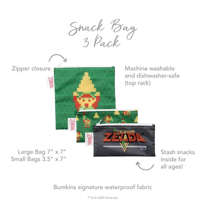 Zelda Reusable Snack Bag Set, Waterproof Fabric, BPA Free, Eco-Friendly – Nintendo Baby | Bumkins