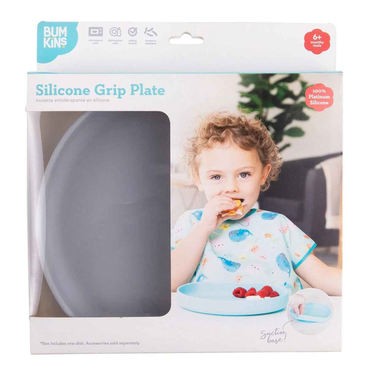 Silicone Suction Cup Learner Plate For Older Kids in Grey | Bumkins