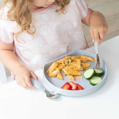Silicone Suction Cup Learner Plate For Older Kids in Grey | Bumkins