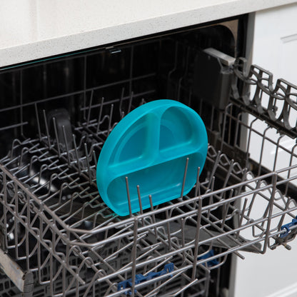 Silicone Divided Grip Dish with Suction Base - Aqua Jelly | Bumkins