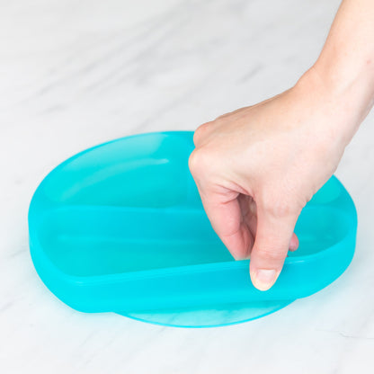 Silicone Divided Grip Dish with Suction Base - Aqua Jelly | Bumkins