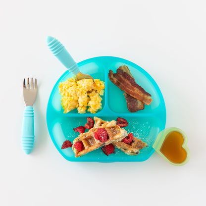 Silicone Divided Grip Dish with Suction Base - Aqua Jelly | Bumkins