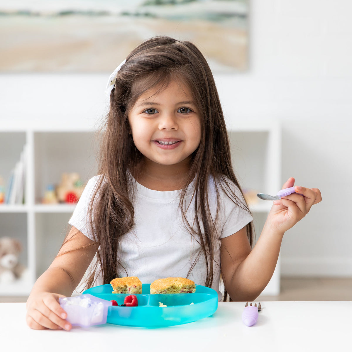 Silicone Divided Grip Dish with Suction Base - Aqua Jelly | Bumkins
