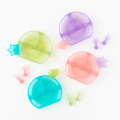 Silicone Divided Grip Dish with Suction Base - Aqua Jelly | Bumkins