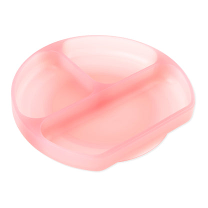 Silicone Divided Grip Dish with Suction Base, Pink Jelly | Bumkins