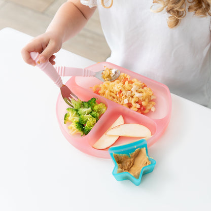 Silicone Divided Grip Dish with Suction Base, Pink Jelly | Bumkins