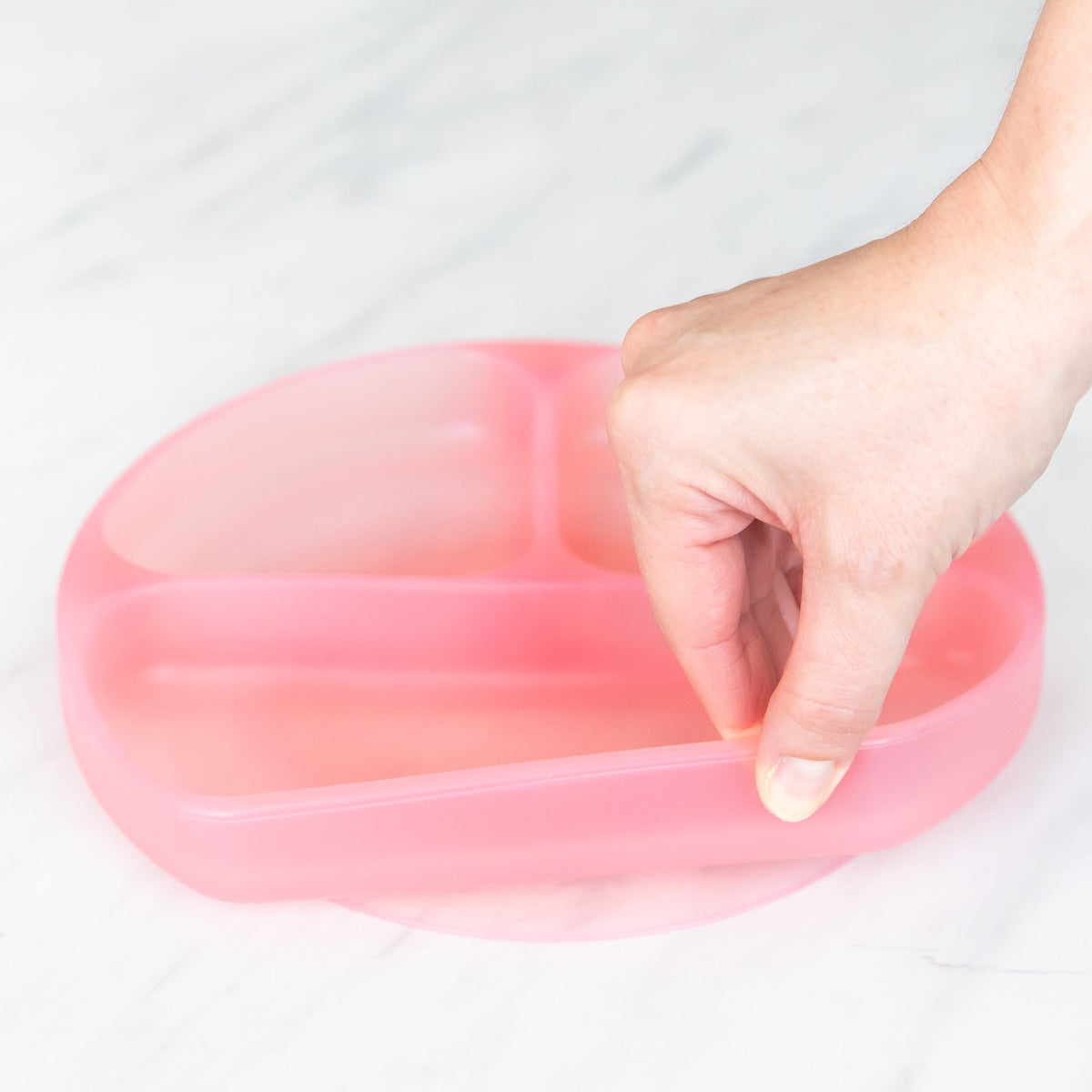 Silicone Divided Grip Dish with Suction Base, Pink Jelly | Bumkins