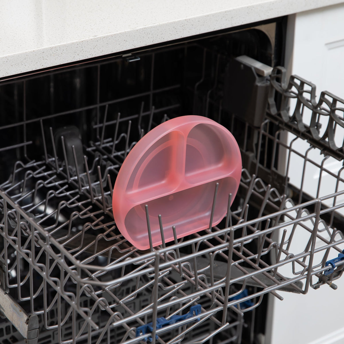 Silicone Divided Grip Dish with Suction Base, Pink Jelly | Bumkins