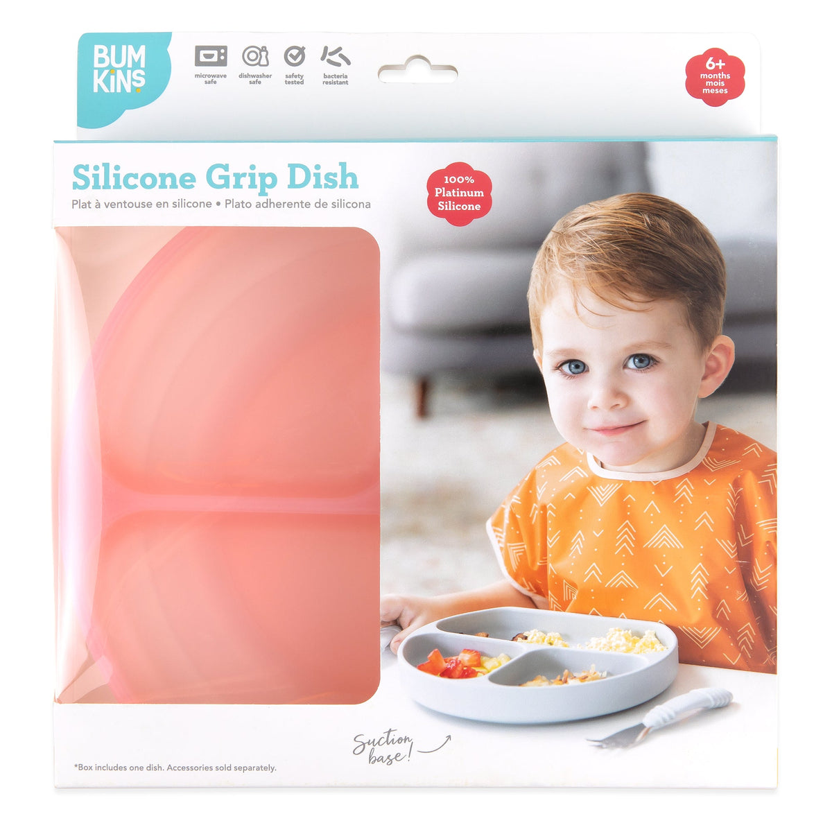 Silicone Divided Grip Dish with Suction Base, Pink Jelly | Bumkins