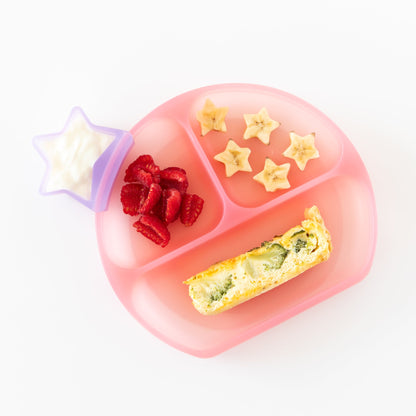 Silicone Divided Grip Dish with Suction Base, Pink Jelly | Bumkins