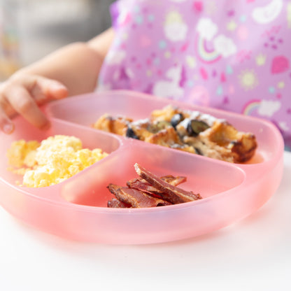 Silicone Divided Grip Dish with Suction Base, Pink Jelly | Bumkins