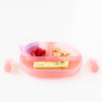 Silicone Divided Grip Dish with Suction Base, Pink Jelly | Bumkins