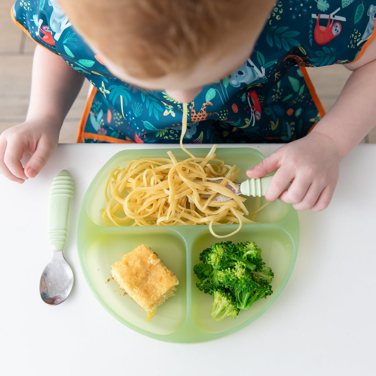 Silicone Grip Dish with 3 Sections for Babies - Green Jelly | Bumkins
