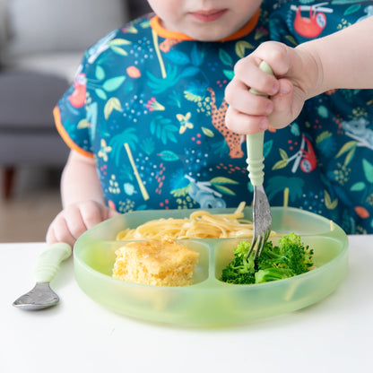 Silicone Grip Dish with 3 Sections for Babies - Green Jelly | Bumkins