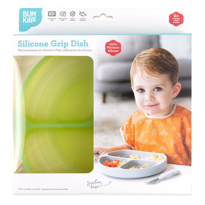 Silicone Grip Dish with 3 Sections for Babies - Green Jelly | Bumkins