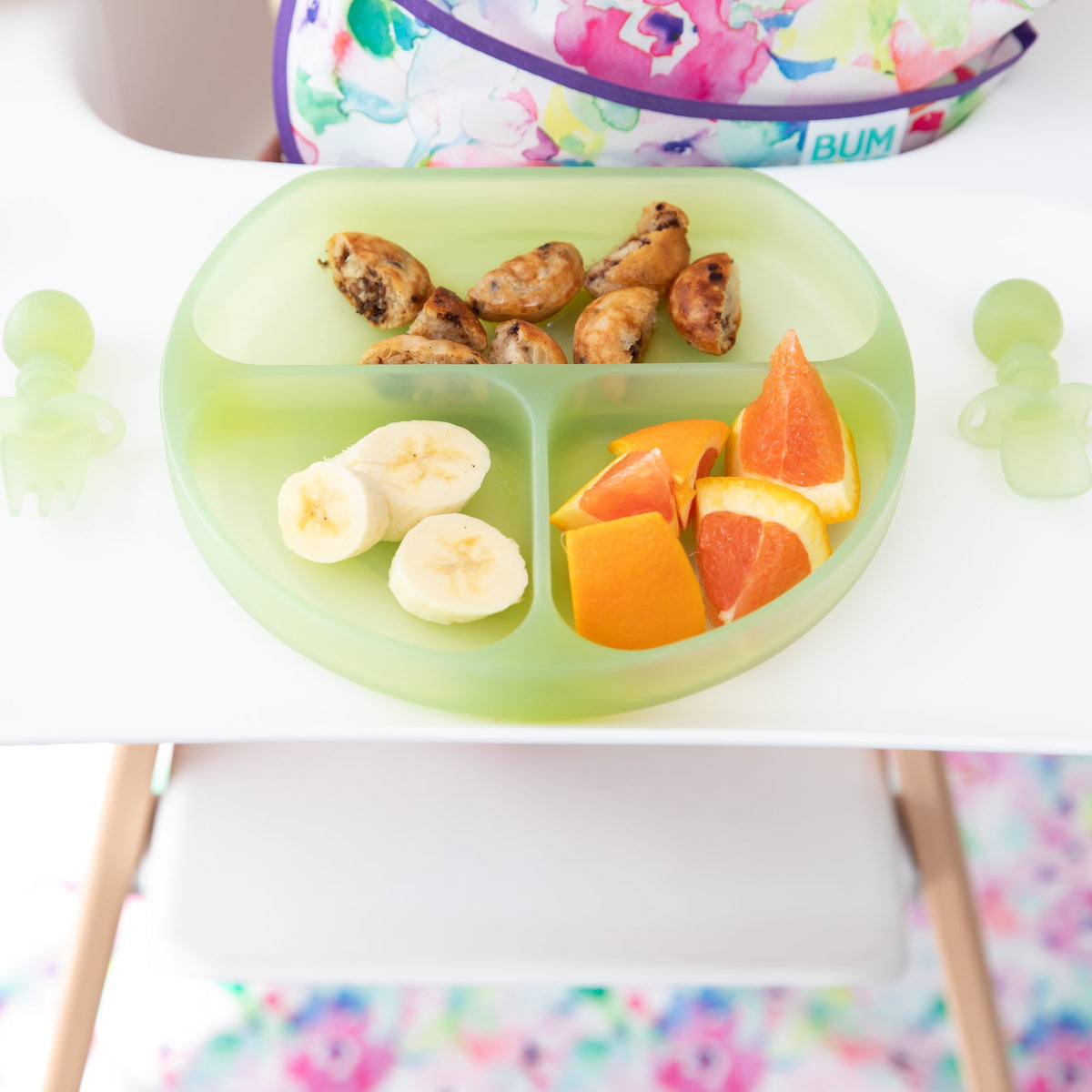 Silicone Grip Dish with 3 Sections for Babies - Green Jelly | Bumkins