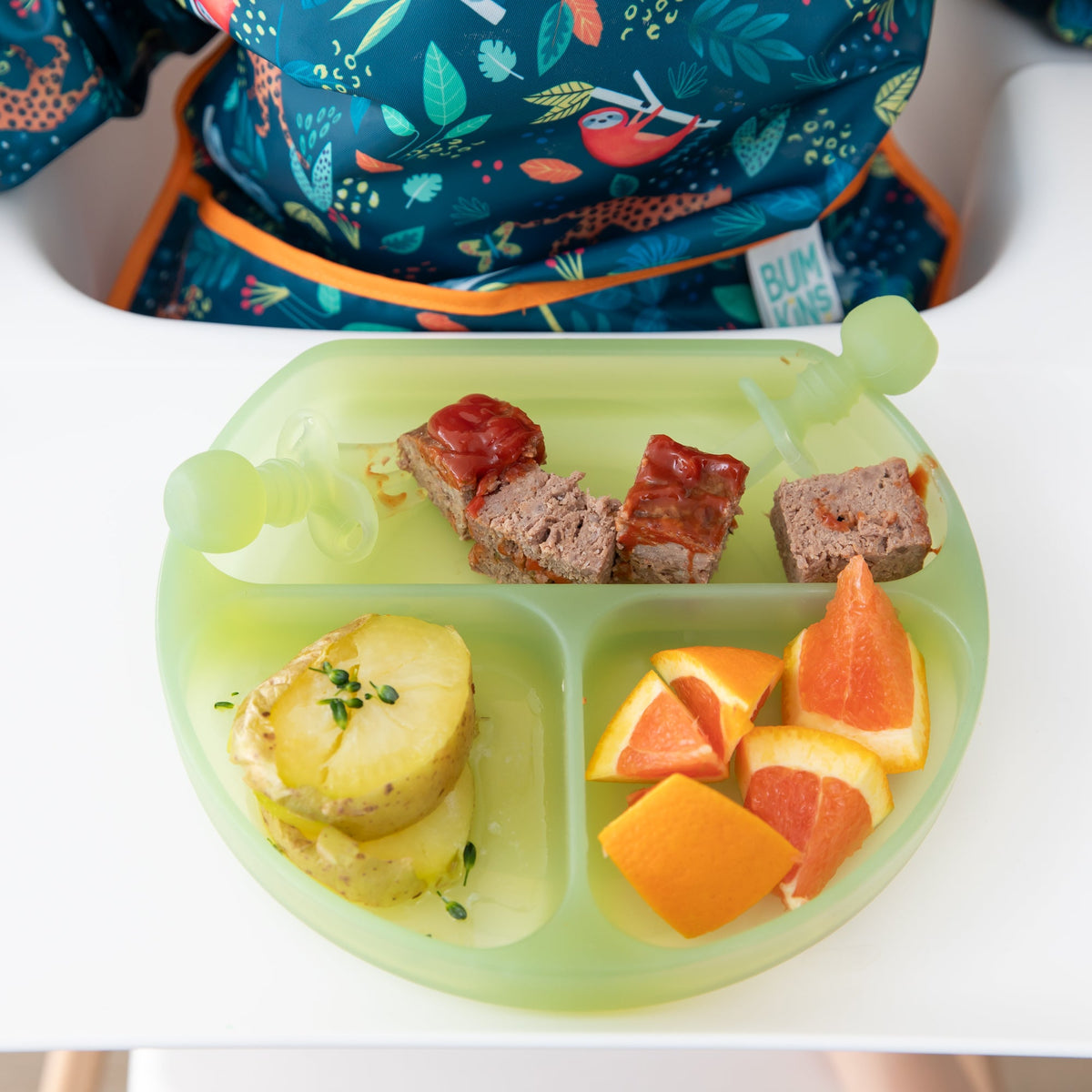 Silicone Grip Dish with 3 Sections for Babies - Green Jelly | Bumkins
