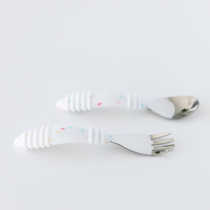 Toddler-Safe Kids Silverware Duo in Cute Vanilla Sprinkle | Bumkins