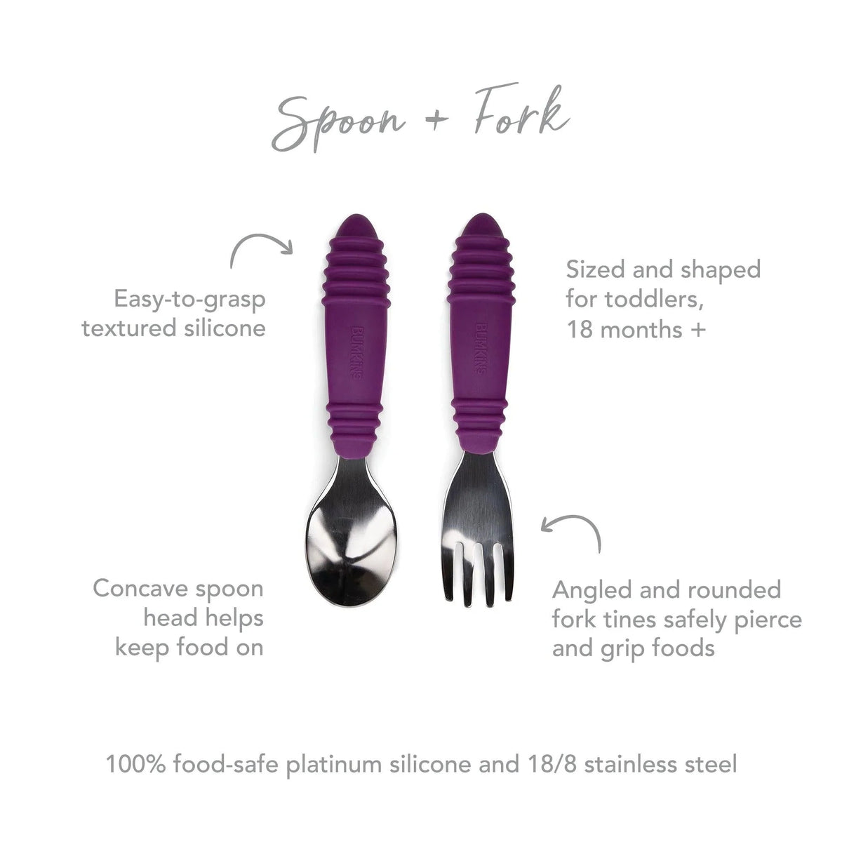 Fun Purple Children's Utensils Spoon + Fork Set | Bumkins