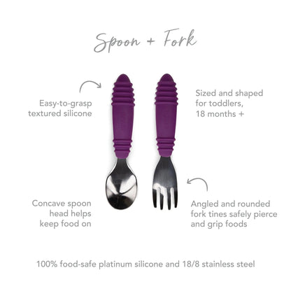 Fun Purple Children's Utensils Spoon + Fork Set | Bumkins