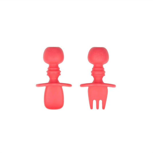 Chewtensils Silicone Baby Spoon and Fork Set – Red Baby | Bumkins