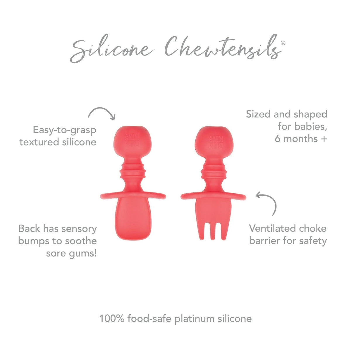 Chewtensils Silicone Baby Spoon and Fork Set – Red Baby | Bumkins