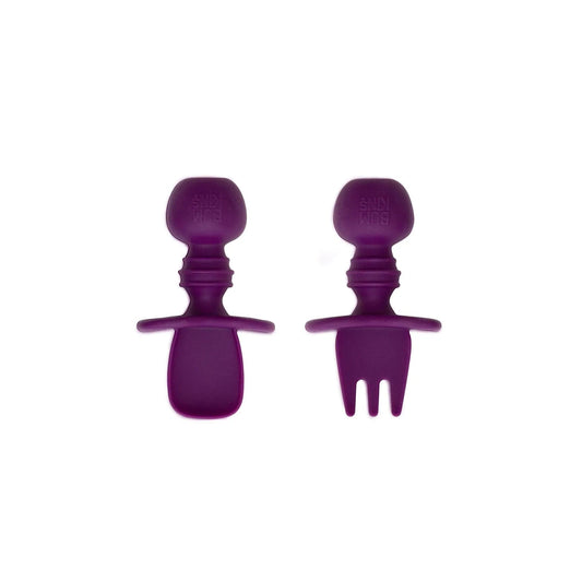 Chewtensils Silicone Baby Spoon and Fork Set - Dark Purple Baby | Bumkins