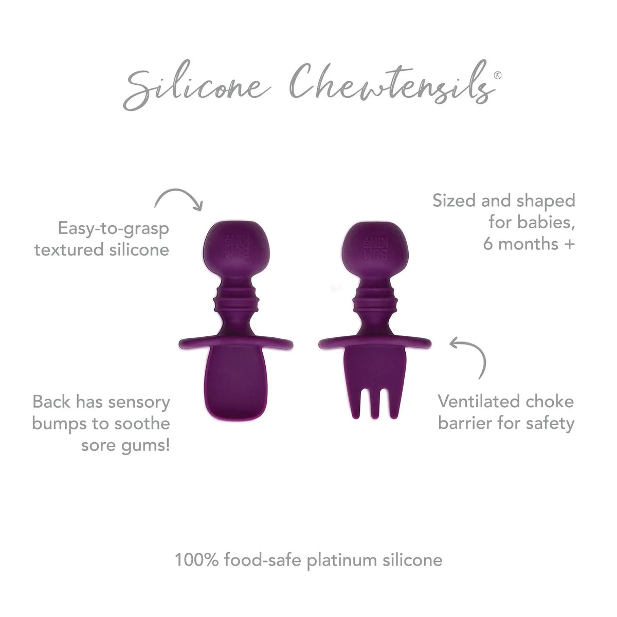 Chewtensils Silicone Baby Spoon and Fork Set - Dark Purple Baby | Bumkins