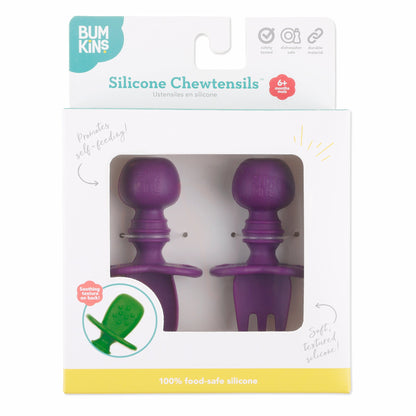 Chewtensils Silicone Baby Spoon and Fork Set - Dark Purple Baby | Bumkins