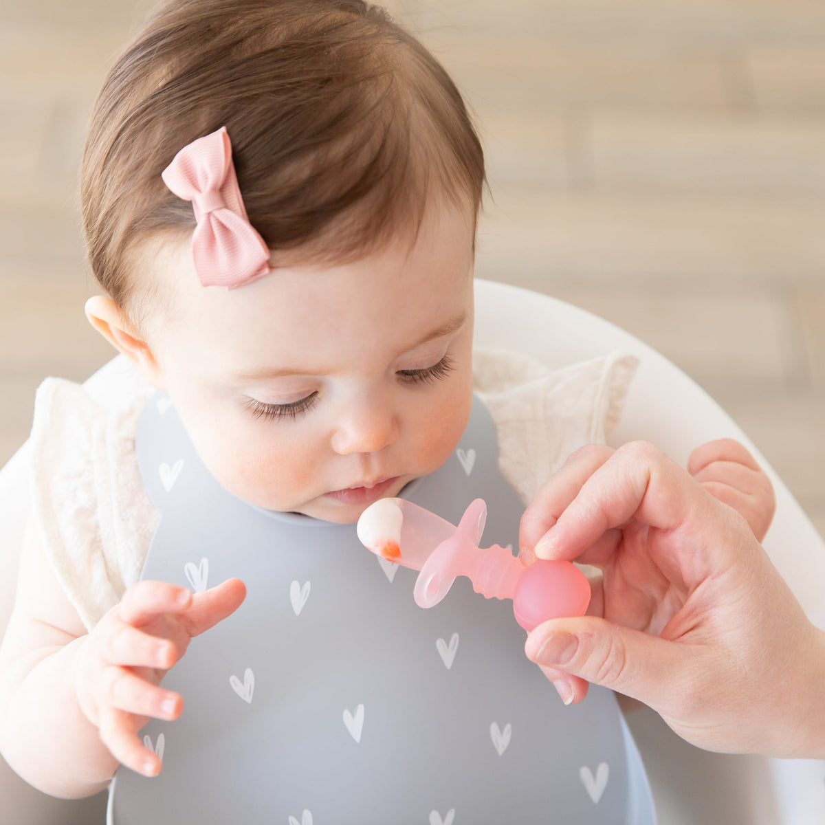 Soft Silicone Training Spoon + Fork for Babies, Pink Jelly | Bumkins