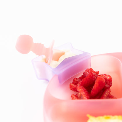 Soft Silicone Training Spoon + Fork for Babies, Pink Jelly | Bumkins
