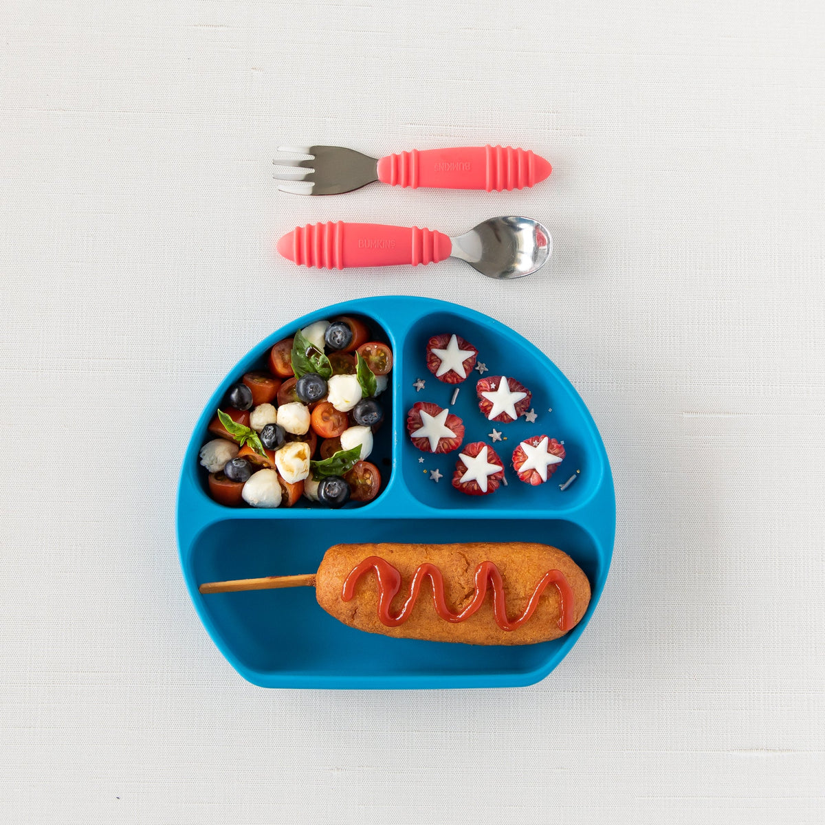 Food-Safe Children's Spoon and Fork Set in Red | Bumkins