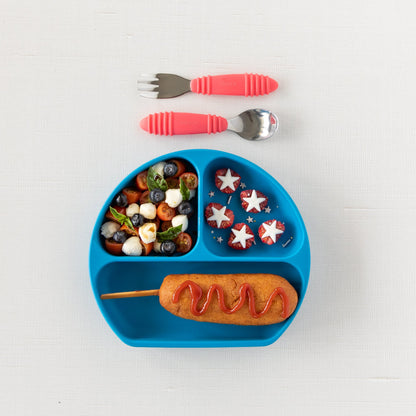 Food-Safe Children's Spoon and Fork Set in Red | Bumkins