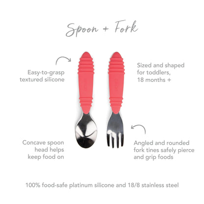 Food-Safe Children's Spoon and Fork Set in Red | Bumkins